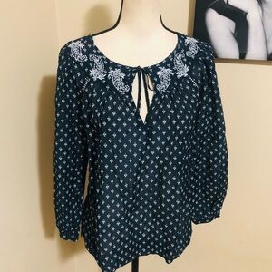 Point Sur J. Crew Keyhole Tie Long Sleeve Top